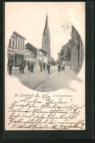 AK Mönchengladbach, Eickenerstrasse mit Kirche