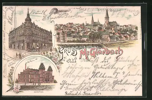 Lithographie Mönchengladbach, Hotel Rheinischer Hof, Kaiserbad