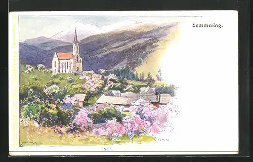 Künstler-AK Philipp + Kramer Nr. XXXIX /10: Semmering, Ortsansicht im Frühling