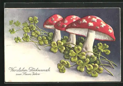 AK Fliegenpilze in Glücksklee