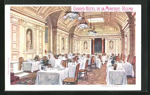 Lithographie Roma, Grand Hotel de la Minerva, Table D`Hotel