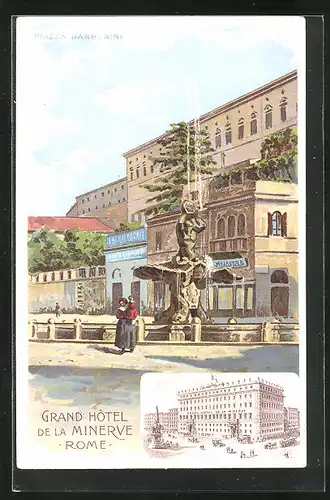 Lithographie Roma, Grand Hotel de la Minerva, Piazza Berberini