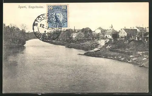AK Engelholm, Flusspartie mit Blick auf den Ort