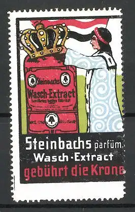 Reklamemarke Steinbach's Wasch-Extract gebührt die Krone, Königin setzt einer Schachtel die Krone auf
