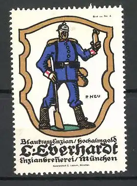 Künstler-Reklamemarke Paul Neu, Blaukranz-Enzian / Hochalmgold, Enzianbrennerei L. Eberhardt, Bild 4