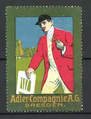 Reklamemarke Adler Compagnie AG, Dresden, Reiter mit Zigarette