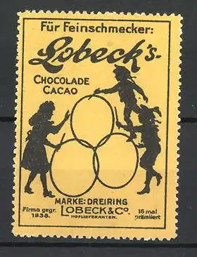 Reklamemarke Lobeck's Chocolade & Cacao, Marke Dreiring, Kinder jonglieren mit Reifen