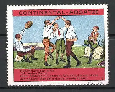 Reklamemarke Continental-Absätze, Burschen tanzen und musizieren auf einer Wiese, Bild 3