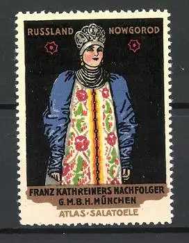 Reklamemarke Russin in Tracht, Franz Kathreiners Nachf. München
