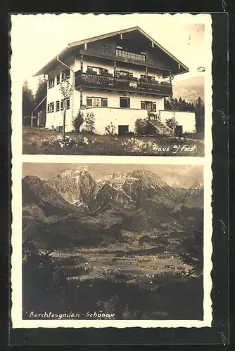 Foto-AK Berchtesgaden-Schönau, Panorama & Hotel-Pension Haus am Forst