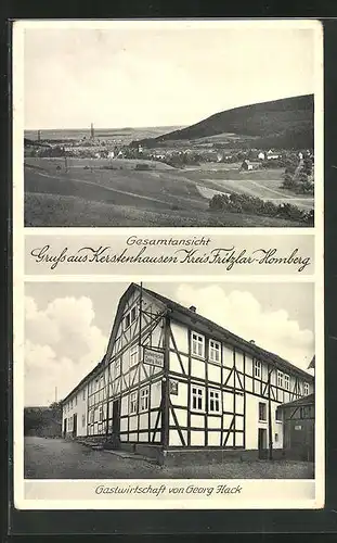 AK Kerstenhausen /Kr. Fritzlar-Hombug, Panorama, Gastwirtschaft von Georg Hack