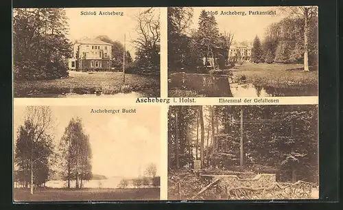 AK Ascheberg / Holstein, Schloss, Ascheberger Bucht, Ehrenmal der Gefallenen