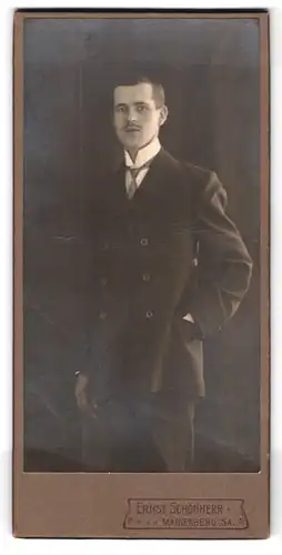 Fotografie Ernst Schönherr, Marienberg i. Sa., Portrait junger charmanter Mann mit Krawatte im Anzug