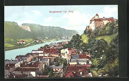 AK Burghausen, Gesamtansicht mit Kgl. Burg