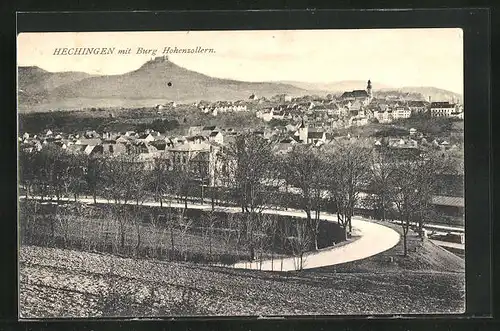 AK Hechingen, Ortsansicht mit Burg Hohenzollern