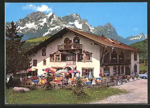 AK Mittenwald, Hotel Toni-Hof mit Terrasse