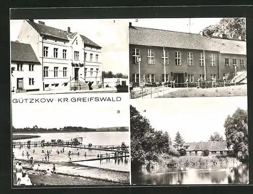 AK Gützkow, Gasthaus, Bad am Kosenower-See, Partie im Park mit See