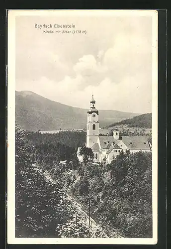 AK Bayrisch Eisenstein, Kirche mit Arber