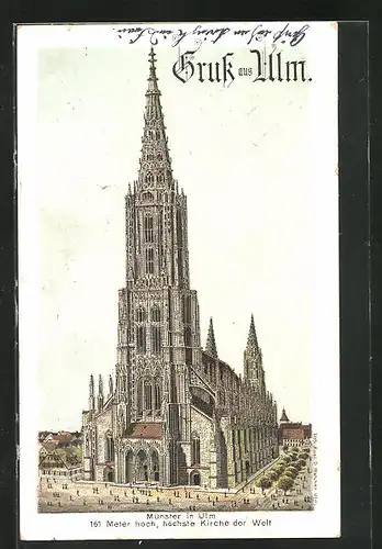 Lithographie Ulm, Blick zum Münster