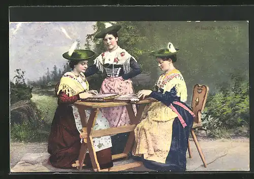 AK Frauen in bayerischer Tracht spielen Zither