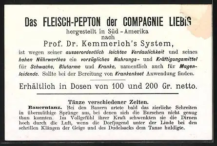 Sammelbild Liebig`s Fleisch-Extrakt, Tänze verschiedener Zeiten, niederländischer Bauerntanz um 1500