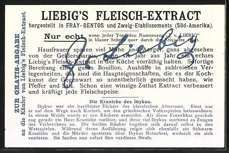 Sammelbild Liebig`s Fleisch-Extrakt, die Kraniche des Ibykus, die Mörder verratend