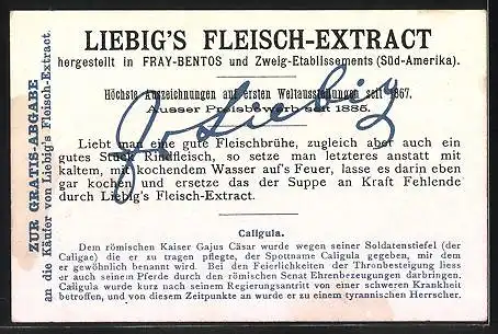 Sammelbild Liebig`s Fleisch-Extrakt, der Senat huldigt dem Pferd Kaiser Caligulas