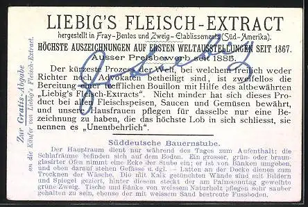 Sammelbild Liebig`s Fleisch-Extrakt, Menschen in Trachten in einer Süddeutschen Bauernstube