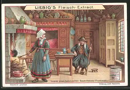 Sammelbild Liebig`s Fleisch-Extrakt, Inneres eines bretonischen Bauernhauses