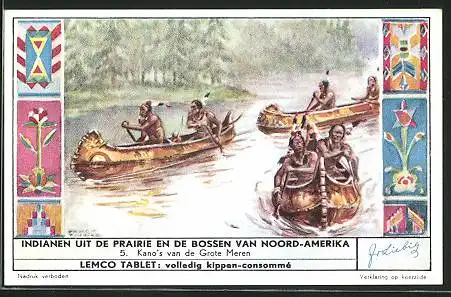 Sammelbild Liebig, Indianen uit de Prairie en de Bossen van Noord-Amerika, Flussfahrt