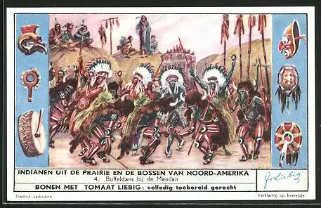 Sammelbild Liebig, Indianen uit de Prairie en de Bossen van Noord-Amerika, Buffeldans bij de Mandan