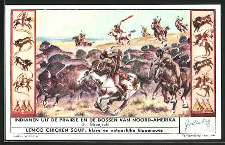 Sammelbild Liebig, Indianen uit de Prairie en de Bossen van Noord-Amerika, Bisonjacht