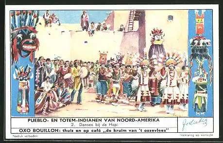 Sammelbild Liebig, Pueblo- en Totem-Indianen van Noord-Amerika, Dansen bij de Hopi