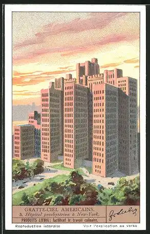Sammelbild Liebig, Gratte-Ciel Americains, Hopital Presbyterien a New York