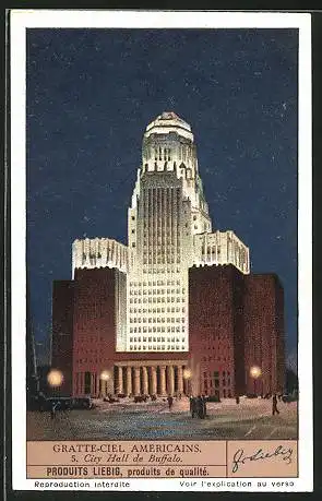 Sammelbild Liebig, Gratte-Ciel Americains, City Hall de Buffalo