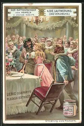 Sammelbild Liebig`s Fleisch-Extract und -Pepton, der Rattenfänger von Hameln, die Lautmerung