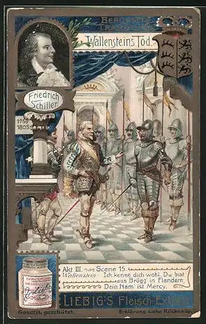 Sammelbild Liebig`s Fleisch-Extract und -Pepton, Berühmte Tragödien, Wallensteins Tod, Akt III Szene 15