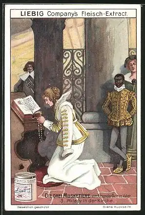 Sammelbild Liebig`s Fleisch-Extract und -Pepton, Die Drei Musketiere, Milady in der Kirche