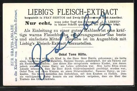 Sammelbild Liebig`s Fleisch-Extract und -Pepton, Onkel Toms Hütte, Haley verfolgt Elisa