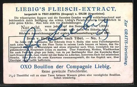 Sammelbild Liebig`s Fleisch-Extract und -Pepton, Sven v. Hedins Reise nach Tibet, auf dem Marsch nach Lailik