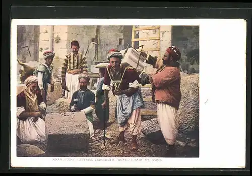 AK Jerusalem, World's Fair St. Louis, arabischer Handwerker, Arab Stone Cutters, Steinschneider /Steinmetz