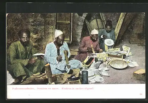 AK arabischer Handwerker, Perlmutterarbeiter bei der Arbeit