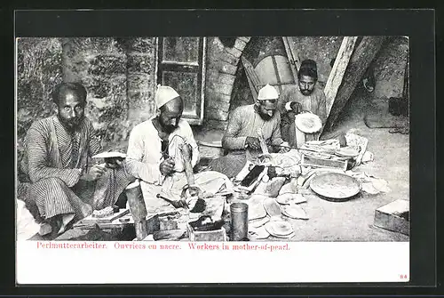 AK arabischer Handwerker, Gruppe von Perlmutterarbeitern