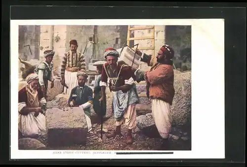 AK Jerusalem, arabischer Handwerker, Arab Stone Cutters, Steinmetz bei der Arbeit