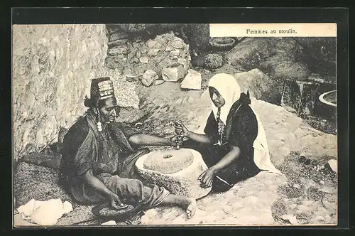 AK arabische Volkstypen, Femmes au moulin, Zwei Frauen bei der Arbeit