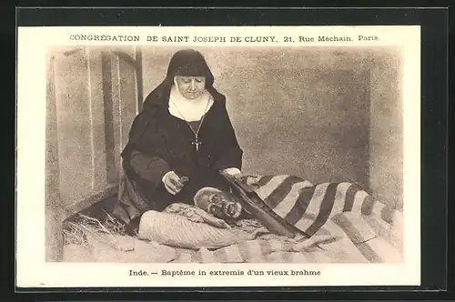 AK Indien, Paris, Congrégation de Saint Joseph de Cluny, Baptême in extremis d'un vieux brahme