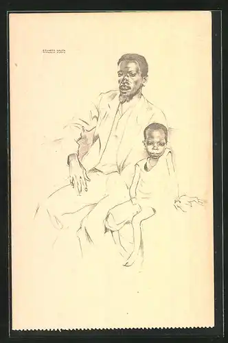 Künstler-AK sign. Eduardo Malta: Paris, Exposition internationale 1937, Calungeia e sua filha Sagala - Bié Angola