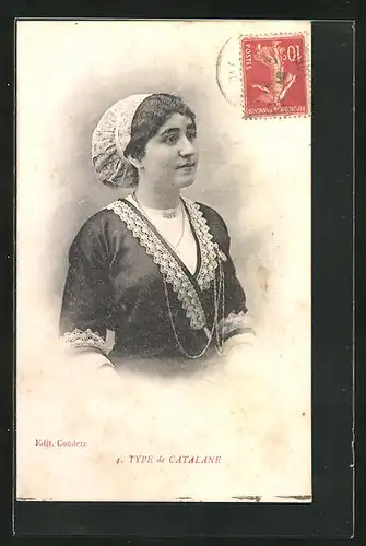 AK Languedoc-Roussillon, Type de Catalane, junge Frau in Tracht