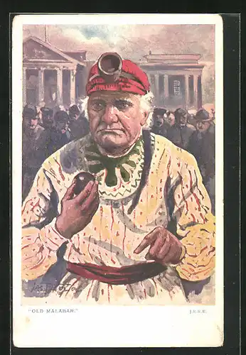 Künstler-AK Indien, Old Malabar, alter Mann in seiner Tracht