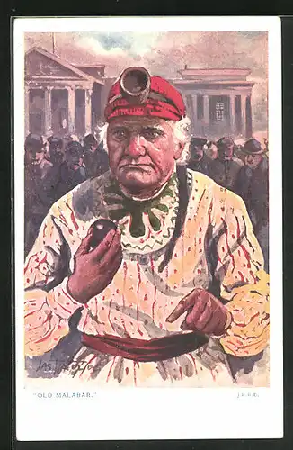 Künstler-AK Indien, Old Malabar, älterer Herr in Tracht